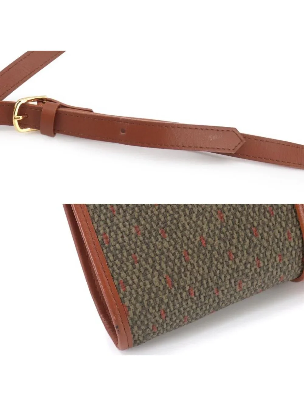 Saint Laurent 2-Way Shoulder Clutch Leather Brown Green Gold - Picture 9 of 10